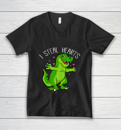 Valentines Day Dinosaur Boys Valentine Boy I Steal Hearts V-Neck T-Shirt