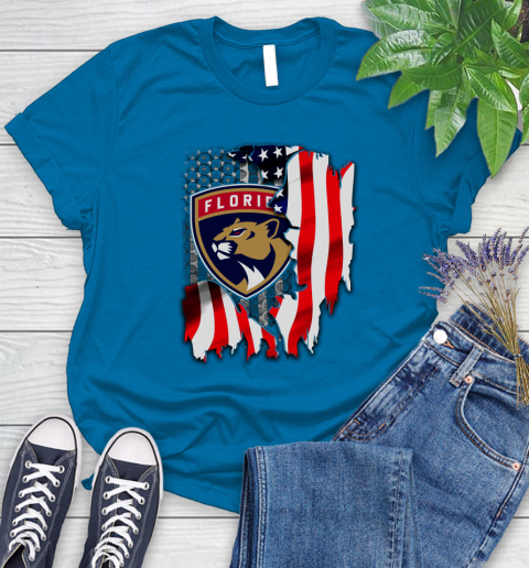Florida Panthers NHL Hockey American Flag Women's T-Shirt 10