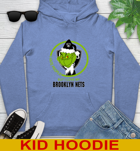 Brooklyn Nets NBA Christmas Grinch I Hate People But I Love My Favorite Basketball Team Youth Hoodie 12
