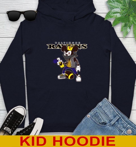Baltimore Ravens NFL Football Mickey Peace Sign Sports Youth Hoodie 4