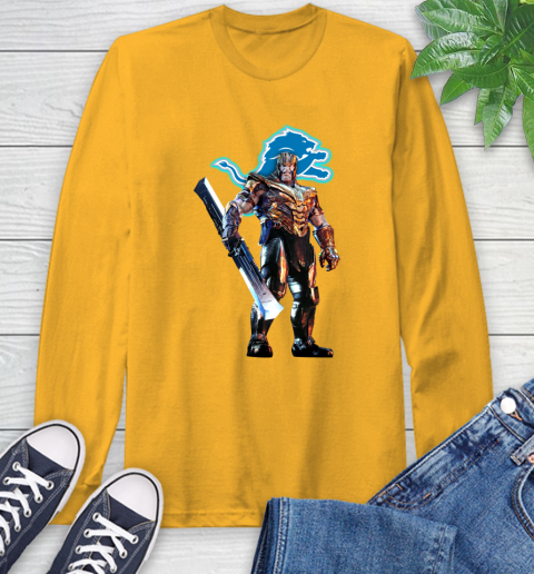 NFL Thanos Gauntlet Avengers Endgame Football Detroit Lions Long Sleeve T-Shirt 3