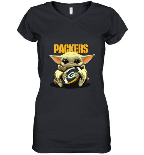 Baby Yoda Loves The Green Bay Packers Star Wars NFL Women's V-Neck T-Shirt
