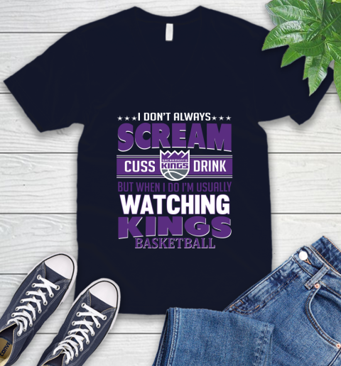 Sacramento Kings NBA Basketball I Scream Cuss Drink When I'm Watching My Team V-Neck T-Shirt 2