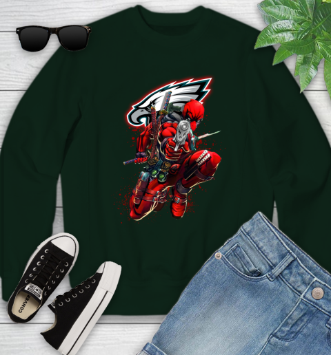 NFL Deadpool Marvel Comics Sports Football Philadelphia Eagles Youth Sweatshirt Tee For Sports