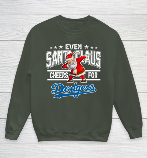 Los Angeles Dodgers Even Santa Claus Cheers For Christmas MLB Youth Sweatshirt 8