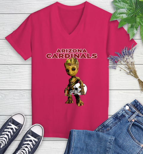 Arizona Cardinals NFL Football Groot Marvel Guardians Of The Galaxy Women's V-Neck T-Shirt 9