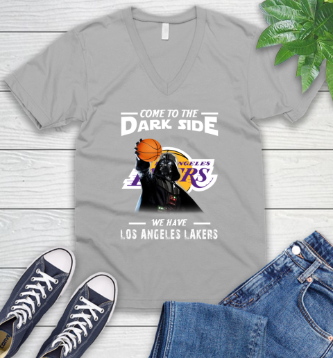 NBA Come To The Dark Side We Have Los Angeles Lakers Star Wars Darth Vader Basketball V-Neck T-Shirt 3