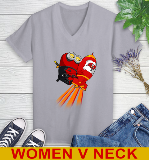 NFL Football Tampa Bay Buccaneers Deadpool Minion Marvel Shirt Women's V-Neck T-Shirt 4
