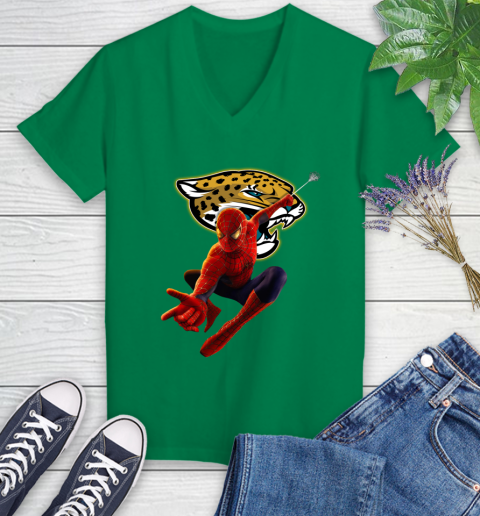 NFL Spider Man Avengers Endgame Football Jacksonville Jaguars Women's V-Neck T-Shirt 5