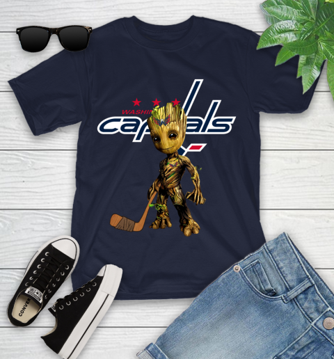 Washington Capitals NHL Hockey Groot Marvel Guardians Of The Galaxy Youth T-Shirt 3