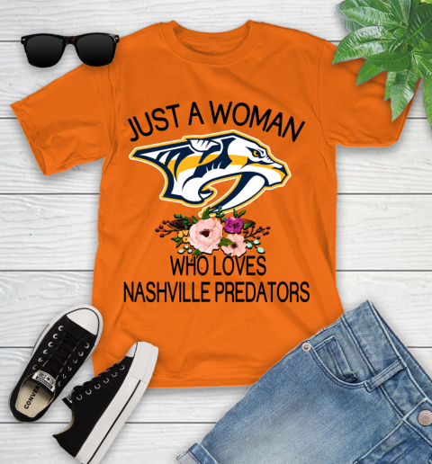 NHL Just A Woman Who Loves Nashville Predators Hockey Sports Youth T-Shirt 4