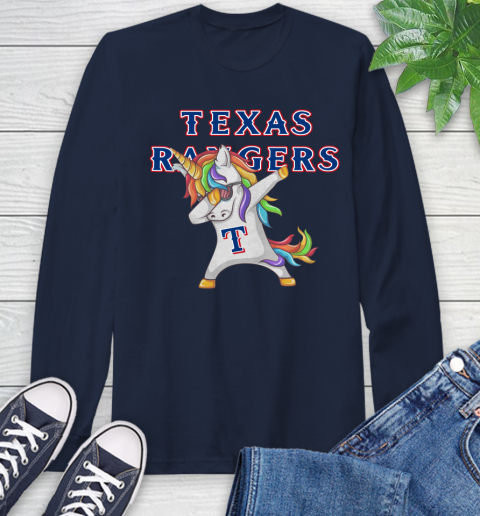 Texas Rangers MLB Baseball Funny Unicorn Dabbing Sports Long Sleeve T-Shirt 4