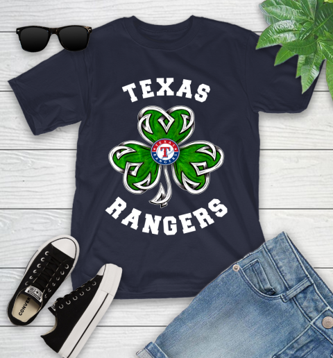 MLB Texas Rangers Three Leaf Clover St Patrick's Day Baseball Sports Youth T-Shirt 2