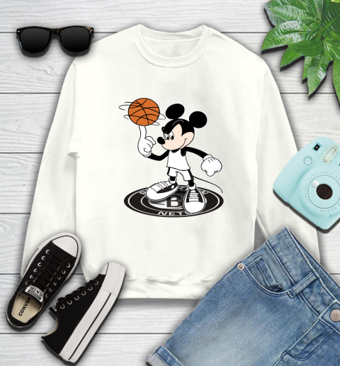 NBA Basketball Brooklyn Nets Cheerful Mickey Disney Shirt Sweatshirt 2