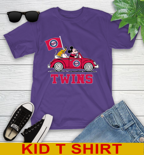 MLB Baseball Minnesota Twins Pluto Mickey Driving Disney Shirt Youth T-Shirt 4