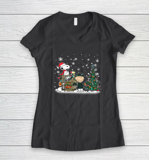 NFL Philadelphia Eagles Snoopy Charlie Brown Christmas Football Super Bowl Women's V-Neck T-Shirt 4