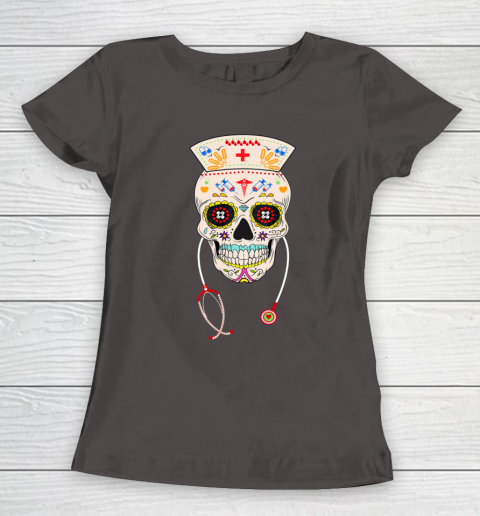 Nurse Sugar Skull Shirt Halloween Day Of The Dead Dia De Los Women's T-Shirt 7