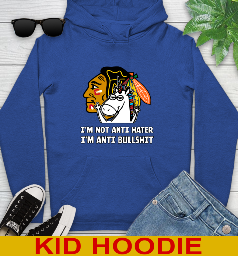 Chicago Blackhawks NHL Hockey Unicorn I'm Not Anti Hater I'm Anti Bullshit Youth Hoodie 10
