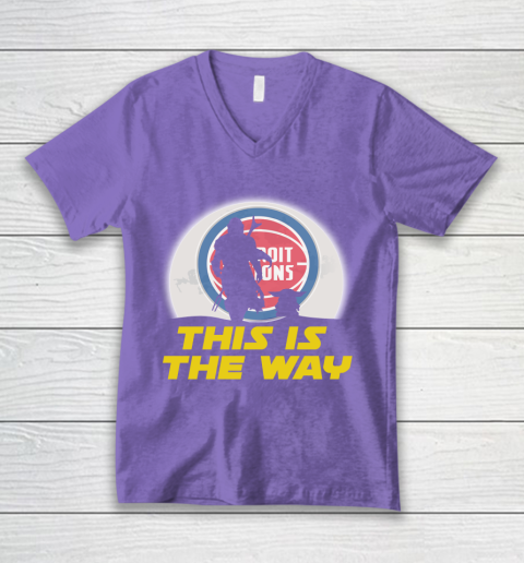 Detroit Pistons NBA Basketball Star Wars Yoda And Mandalorian This Is The Way V-Neck T-Shirt 8