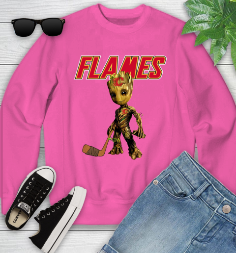 Calgary Flames NHL Hockey Groot Marvel Guardians Of The Galaxy Youth Sweatshirt 7