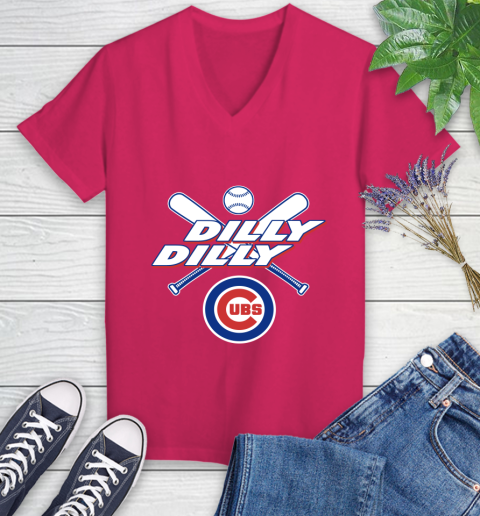 MLB Chicago Cubs Dilly Dilly Baseball Sports Women's V-Neck T-Shirt 9