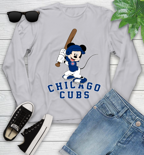 MLB Baseball Chicago Cubs Cheerful Mickey Mouse Shirt Youth Long Sleeve 5