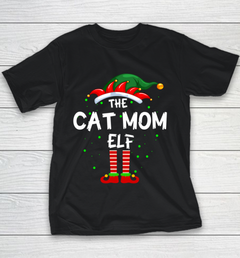 The Cat Mom Elf Family Matching Group Funny Christmas Pajama Youth T-Shirt