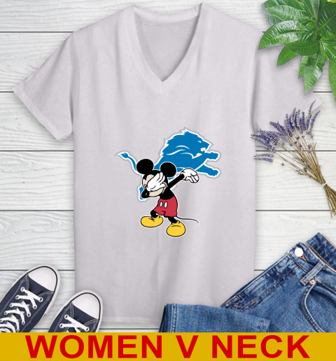 Detroit Lions NFL Football Dabbing Mickey Disney Sports Women's V-Neck T-Shirt