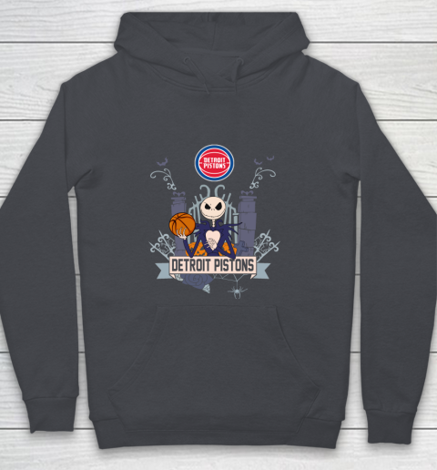 NBA Detroit Pistons Basketball Jack Skellington Halloween Youth Hoodie 5