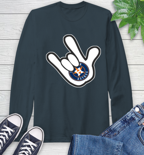 Houston Astros MLB Baseball Mickey Rock Hand Disney Long Sleeve T-Shirt 8