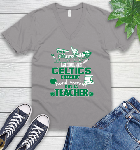 Boston Celtics NBA I'm A Difference Making Student Caring Basketball Loving Kinda Teacher V-Neck T-Shirt 3
