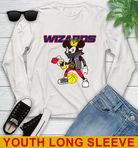 Washington Wizards NBA Basketball Mickey Peace Sign Sports Youth Long Sleeve 12