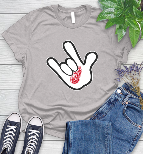 Detroit Red Wings NHL Hockey Mickey Rock Hand Disney Women's T-Shirt 10