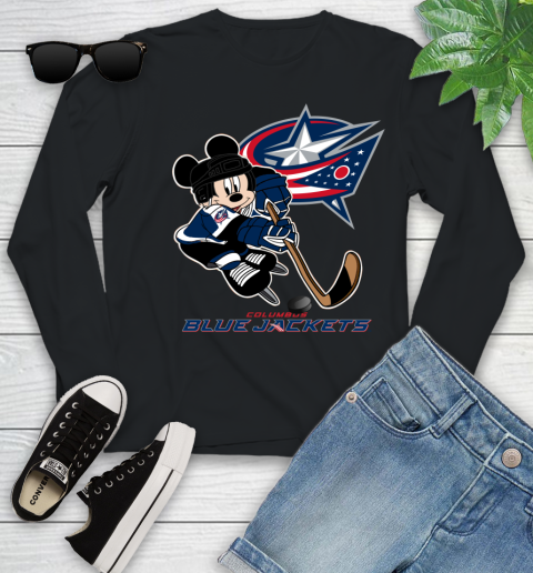 NHL Columbus Blue Jackets Mickey Mouse Disney Hockey T Shirt Youth Long Sleeve 2