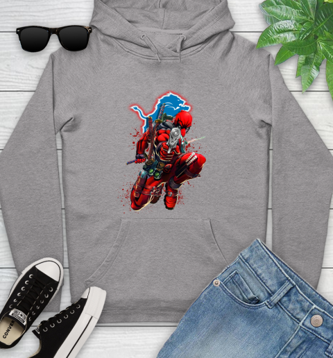 NFL Deadpool Marvel Comics Sports Football Detroit Lions Youth Hoodie 6