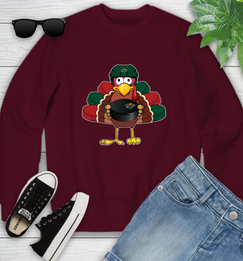 Minnesota Wild Turkey Thanksgiving Day Youth Sweatshirt 5