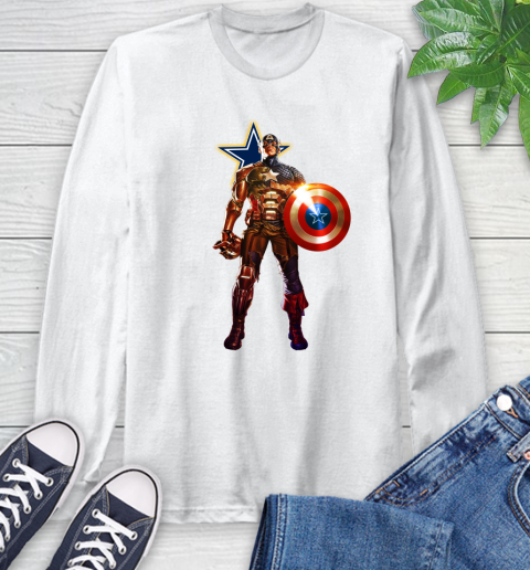 NFL Captain America Marvel Avengers Endgame Football Sports Dallas Cowboys Long Sleeve T-Shirt