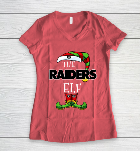 Oakland Raiders Christmas ELF Funny NFL Women's V-Neck T-Shirt 4
