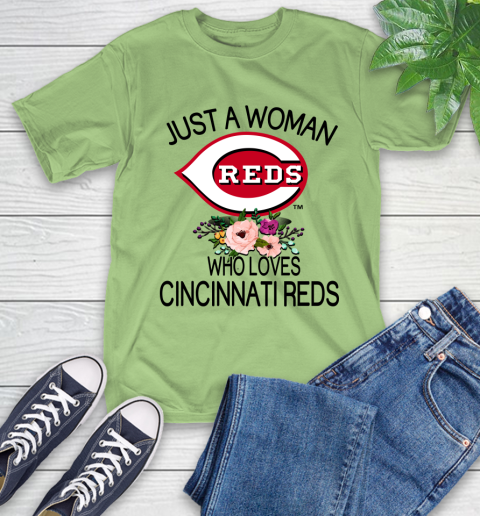 MLB Just A Woman Who Loves Cincinnati Reds Baseball Sports T-Shirt 9