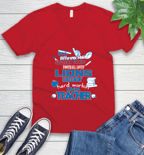Detroit Lions NFL I'm A Difference Making Student Caring Football Loving Kinda Teacher V-Neck T-Shirt 6