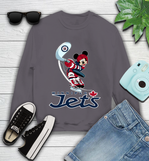NHL Hockey Winnipeg Jets Cheerful Mickey Mouse Shirt Youth Sweatshirt 5