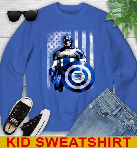 New York Rangers NHL Hockey Captain America Marvel Avengers American Flag Shirt Youth Sweatshirt 6