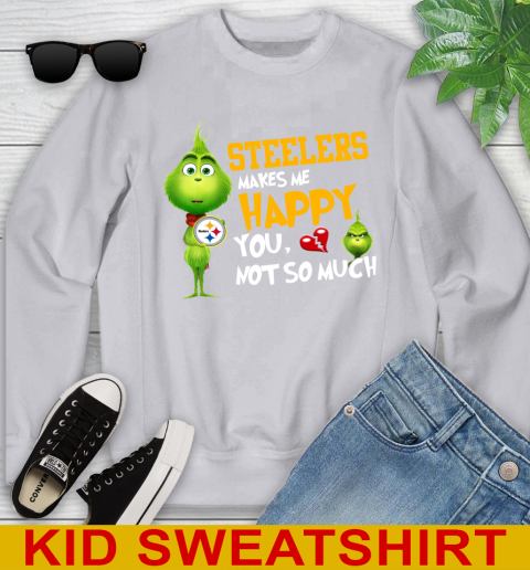 NFL Pittsburgh Steelers Makes Me Happy You Not So Much Grinch Football Sports Youth Sweatshirt 3