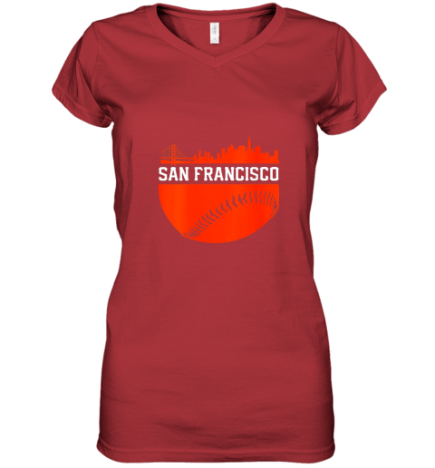 tpsx womens san francisco baseball vintage sf the city skyline gift women v neck t shirt 39 front red