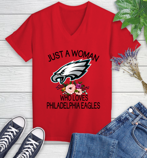 NFL Just A Woman Who Loves Philadelphia Eagles Football Sports Women's V-Neck T-Shirt 7