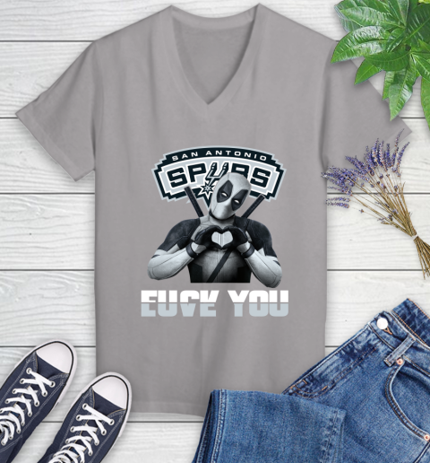 NBA San Antonio Spurs Deadpool Love You Fuck You Basketball Sports Women's V-Neck T-Shirt 4