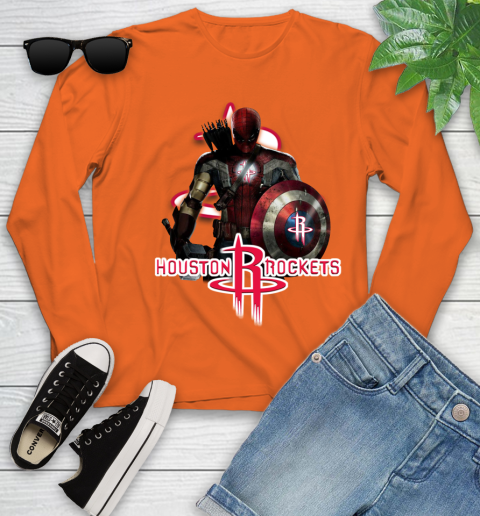 Houston Rockets NBA Basketball Captain America Thor Spider Man Hawkeye Avengers Youth Long Sleeve 4