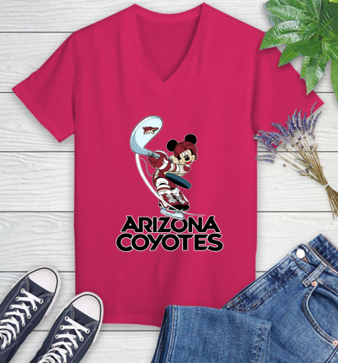NHL Hockey Arizona Coyotes Cheerful Mickey Mouse Shirt Women's V-Neck T-Shirt 8