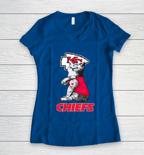 NFL Football My Cat Loves Kansas City Chiefs Women's V-Neck T-Shirt 7