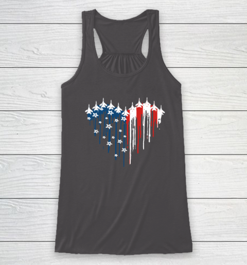 Retro Fighter Jet Airplane American Flag Heart 4th Of July Racerback Tank 6